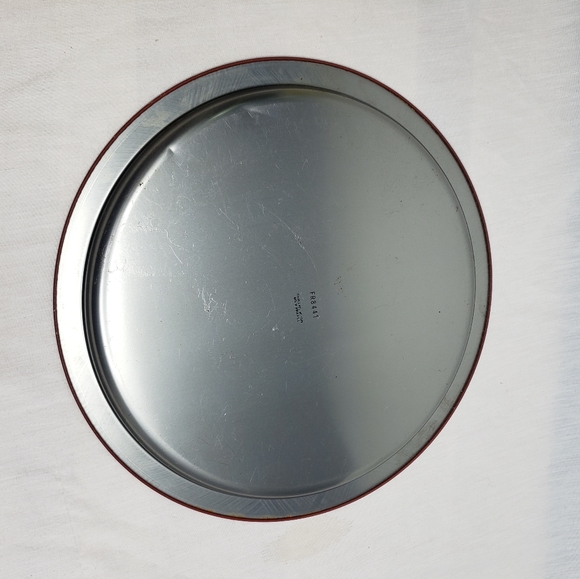 Vintage 80s Christmas Tin Tray  Seasons Greetings Boy Girl and  Dog Sleigh 12" - Picture 2 of 3